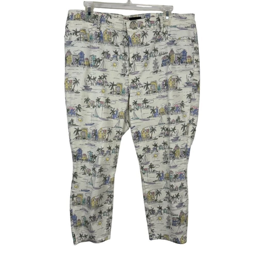 Talbots Jegging Crop Tropical Printed Beach Denim Ankle Pants Size 16P